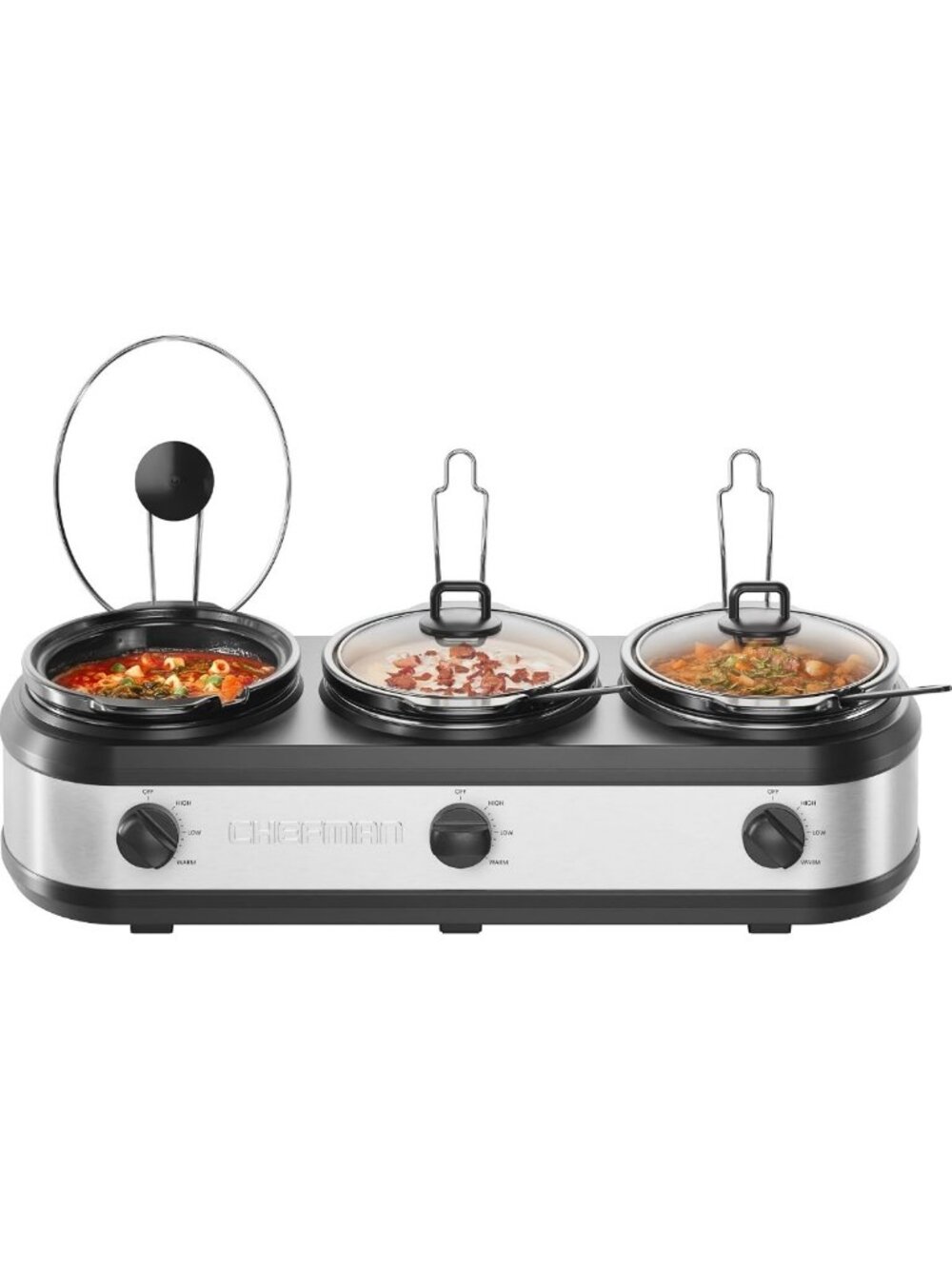 Triple Slow Cooker & Food Warmer - 3 Crocks, 7.5 Qt Capacity, PFAS-Free